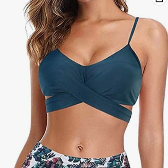 CRISS CROSS TROPICAL TWO-PIECE SEXY HIGH WAIST SWIMSUIT - Picture 4 of 12